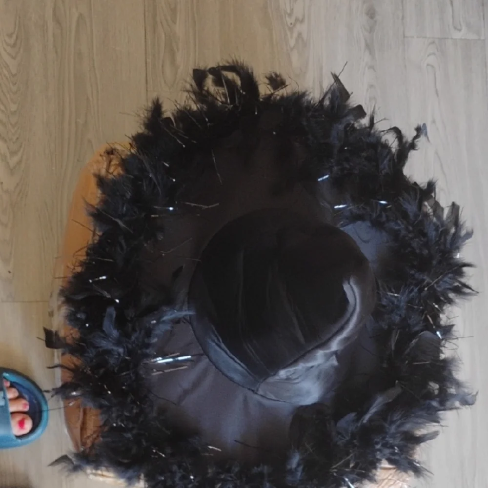 Black Witch Hat with Feather Trim